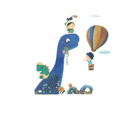 China Hot Waterproof+Eco-friendly Cartoon Blue Dinosaur Airballoon Cloud Wall Stickers For Kids Room Baby Nursery Decoration Wall Decals for sale