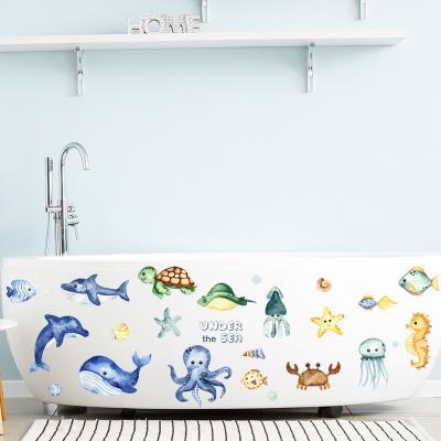 China Waterproof+Eco-friendly Cartoon Underwater Creatures Turtle Octopus Wall Stickers For Bathroom Bedroom Wall Decals Toilet Glass Tub for sale