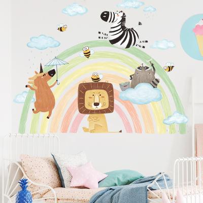 China Waterproof+Eco-friendly Cartoon Rainbow Animals Wall Stickers For Kids Baby Room Nursery Decoration Wall Decal for sale