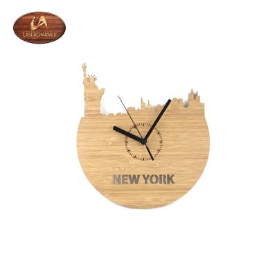 China Home Decoration Wood Gift Europe Craft Wall Wooden Alarm Clock for sale