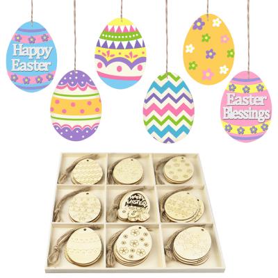 China Europe Wholesale New Laser Engraving Small Pendant Set, Easter Bunny Wooden Egg Furniture Craft Decorative Box for sale