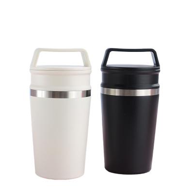 China Sustainable Personalized Islanded Coffee Thermos Mug 300ml Stainless Steel Coffee Tumbler Cup With Plastic Handle for sale