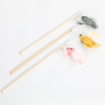 China Wholesale High Quality Viable Pet Toy Cat Stick With Feather Interactive Cat Toy Lighter Stick Fish Shape Toy Cat for sale