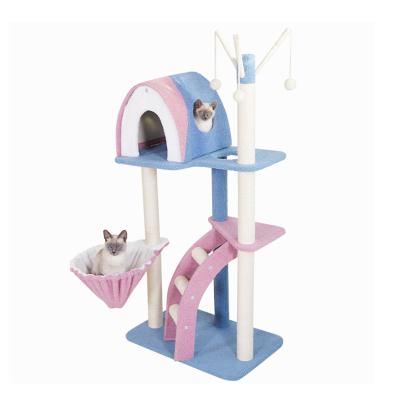 China New Design Treehouse Cat Climbing Frame Tree Natural Wood Floor Sustainable Large To Ceiling Cat Tree for sale