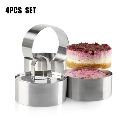 China Sustainable Custom Logo Set Stainless Steel 4 Mousse Cake Mold With Small Pusher Rings For Baking Decoration for sale