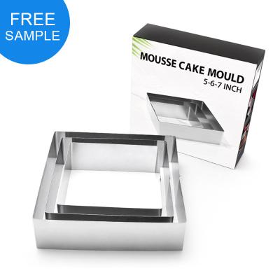 China Factory Wholesale Viable 5 Set 6 7inch Right Angle Square Cake Molds Diy Dessert Mousse Ring For Pastry Baking Tool for sale