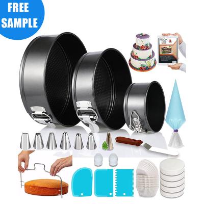 China Ready Stock Carbon Steel Cake Pan Set Nonstick Removable Springform Round Shape Cake Mold Bottom Pan For Baking Tool for sale