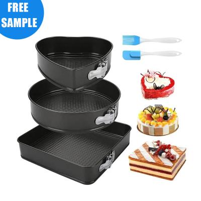 China LOW MOQ Sustainable Carbon Steel Cake Pan Set Nonstick Removable Bottom Square Around Heart With Lock To Do Too for sale