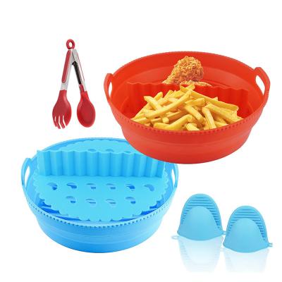 China Viable Collapsible Reusable Air Fryer Liner Collapsible Silicone Round Cake Baking Basket with Divider for sale