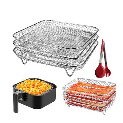 China Hotel Air Fryer Accessories Adjust Three Stackable Rack Set Multi-Layer Stainless Steel Dehydrator Rack Cooking Tool for sale