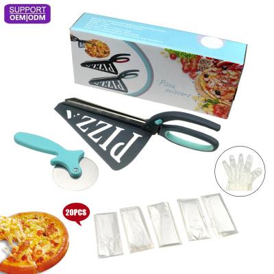 China Multifunctional Stocked Pizza Cutter Set Ultra Sharp Detachable Stainless Steel Blade Pizza Scissors with Protective Serving Spatula for sale