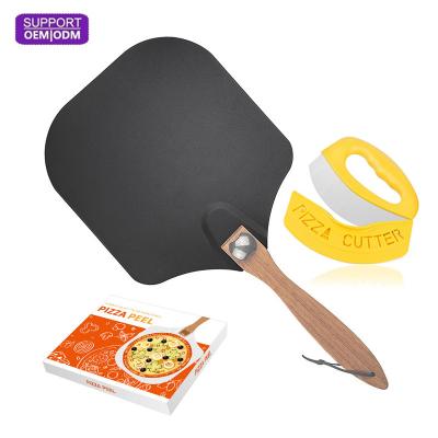 China FREE SAMPLE Square Pizza Peel Set Black Non-Stick Liner Pizza Stocked Spinning Cutter With Cover Baking Tool for sale