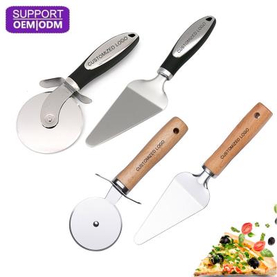 China Stocked Hot Sale Stainless Steel Pizza Cutter Wheel Pizza Server Set For Pizza Pie Crust Cookies And Waffles for sale