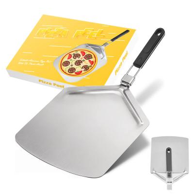 China Homemade Stocked Stock Baking Extra Large Stainless Steel Pizza Skin Ready With Handle Folding Turning Paddle Oven Accessories Tool for sale