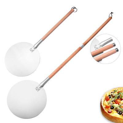 China Homemade Round Aluminum Skin Stocked Oven Accessories Pie Turning Paddle 12in With Detachable Wooden Handle For Outdoor Grill Tool for sale