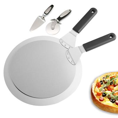 China Stocked Round Pizza Shovel Stainless Steel Pizza Folding Skin Ready with Cutter Server Set for Bread Pastry Oven Accessories Tool for sale