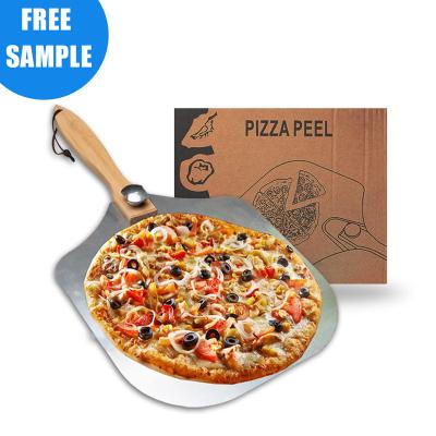 China Homeade Stocked 12 x 14 Inch Non-Stick Aluminum Metal Turning Foldable Detachable Pizza Skin with Wooden Baking Tools Handle Best Price for sale