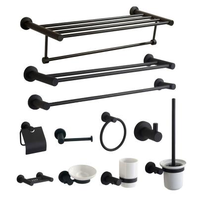 China China Bathroom Hardware Modern Black Cheap Complete Wall Mounted Stainless Steel Bathroom Accessories Set for sale