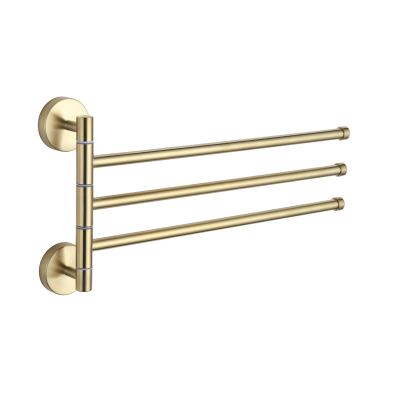 China With Hook 304 Stainless Steel Bathroom Accessories Wall Mount Gold 3 Bars Swivel Towel Rack for sale