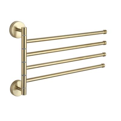 China With Hook 304 Stainless Steel Bathroom Accessories Wall Mount Gold 4 Bars Swivel Towel Rack for sale