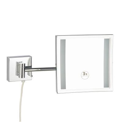 China LED Magnifying Square Modern Brass Wall Mounted Extendable Bathroom Makeup Mirror 360 Degree Rotation for sale