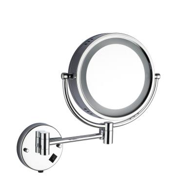 China Modern Brass Wall Mounted 360 Degree Rotating Extendable Round Bathroom LED Magnifying Cosmetic Mirror for sale