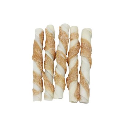 China Wholesale Promotional Good Quality Dog Food Snacks Sustainable Pet Food Supplier Liver Filled Chicken Dog Treats Rawhide Twist for sale