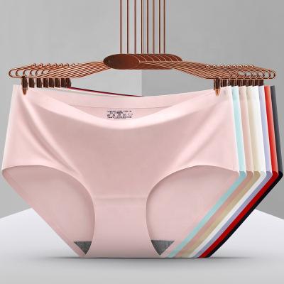 China Comfortable Solid Simple Mid Waist Traceless Ladies Antibacterial Ladies Custom Briefs Ice Laser Cut Summer Cotton Liner Silk Panties for sale