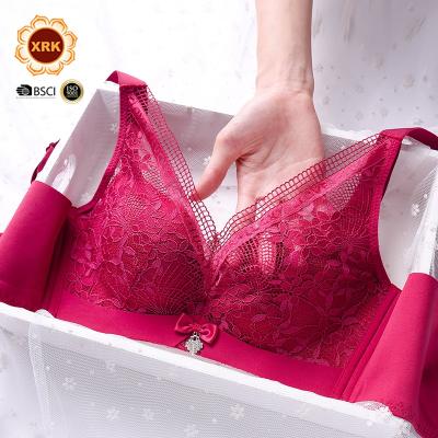 China Breathable Plus Size Lingeries For Women Red Bow Lift Up Thin Cup Wire Free Underwear Bras for sale