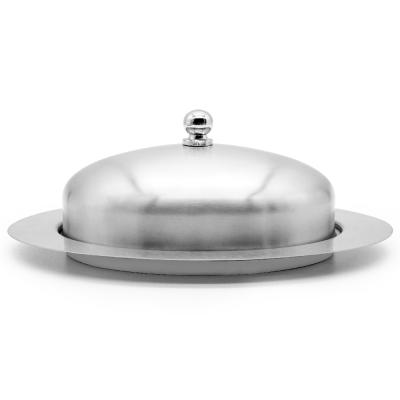 China Practical High Quality Viable Stainless Steel Butter Dish With Dome Lid Tray Box Container Butter Dish for sale