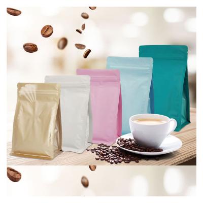 China Wholesale Customized Matte Brown /Blue Flat Bottom Pocket Eight Seal Bag Coffee Package Moisture Proof Side Bag for sale