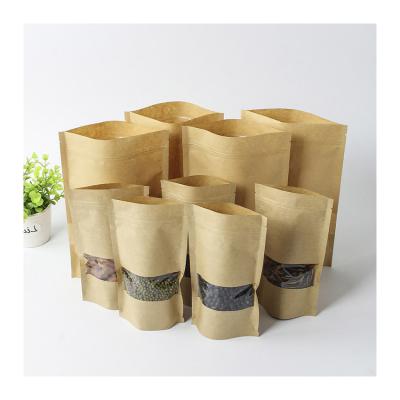 China Custom Clear Window Moisture Proof Pockets Zip Lock Bags Brown Kraft Paper Bags Custom Logo for sale