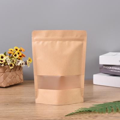 China Customized Clear Window Moisture Proof Pockets Zip Lock Bags Brown Kraft Paper Bags Custom Logo for sale