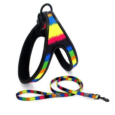 China OEM Fashion Print Dog Lead Leash Adjustable Chest Strap Custom Dog Harness Set for sale