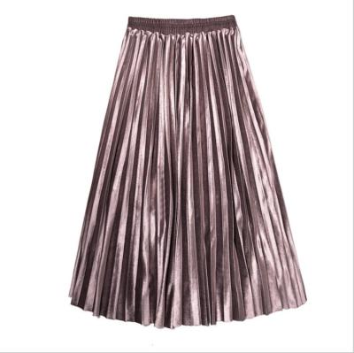 China Autumn And Winter Gold Anti-Static Velvet Skirt High Waist Was Pendulum Slim Tall Lady Long Pleated Skirt for sale