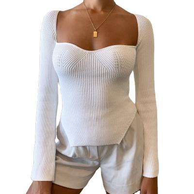 China Anti-Wrinkle Square Collar Long Sleeve Women's Sweaters Jumper Knitted Pullover Tops Sweater For Women for sale