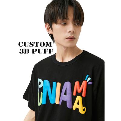 China Custom Kanye Same Style Puff Print Tee Anti-Wrinkle Fashion Brand 3D Puff Print T-shirt Foam Screen Print T-shirts Hip Hop Street Hip Hop Tee for sale