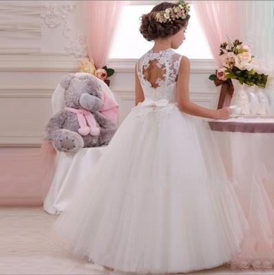 China New lace bow embroidered crystal sash girl's lace princess wedding dress party bridesmaids dresses for sale