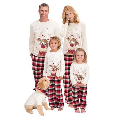 China Breathable Plus Size Christmas O Neck Pajamas Family Casual Mommy And Me Sleepwear Set Children's White Printing Sleeve Pajamas Wholesale for sale