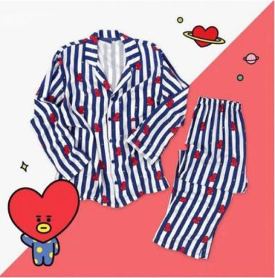 China QUICK DRY Top Shirts Pants Kawaii Homewear Suit Sleepwear Suits Cute Striped Cartoon Pajamas Set for sale