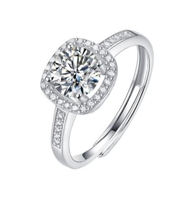 China Moissanite Engagement Ring VVS1 Diamond 1 CT S925 Moissanite Romantic Resizable Silver Ring for sale