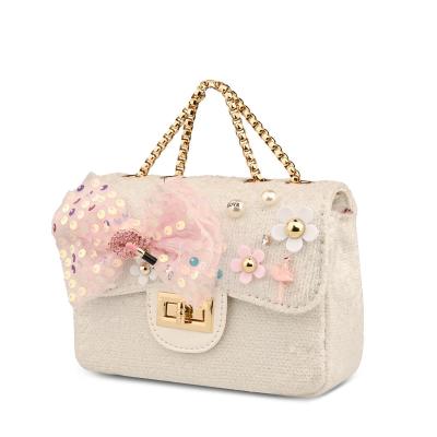 China PU Ladies Flower Mini Handbag For Bady Girl Cute Bow Purse And Sequins Bag for sale