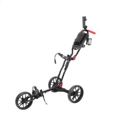 China Hand Push Factory Price 3 Wheel Golf Cart Customized Folding Logo Light One Click Golf Trolley Push Cart Folding Push Cart With Foot Brake for sale