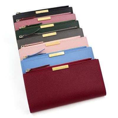 China Wholesale Waterproof Solid Color Women's Long Purse Money Clip Two Fold Multi Fold Handbag Card Zipper Bag for sale