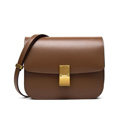 China PORTABLE New Fashion Simple Cowhide Women's Simple Obliques Straddle Brown Vintage Square Small Shoulder Bag for sale