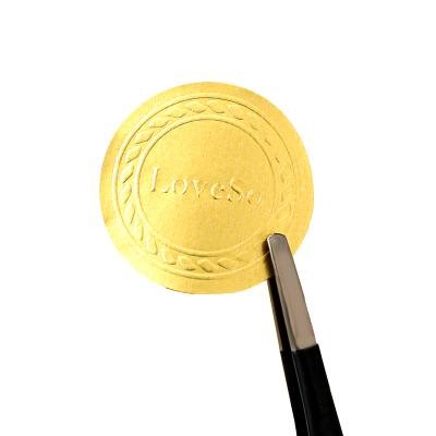 China Self Adhesive Embossed Logo Seal Sticker Matte Embossed Gold Sticker Label Waterproof Custom Metallic Round for sale