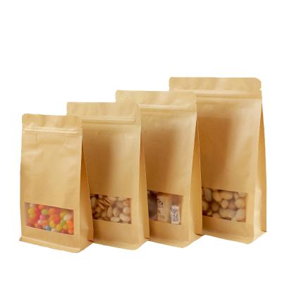 China Recyclable Food Grade Storage Flat Bottom Kraft Paper Resealable Holder Up Pouches With Zipper For Food Packaging for sale