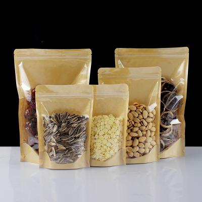 China Hot Selling Recyclable Ziplock Kraft Pouch Bag Waterproof Stand Up Kraft Food Pouch Bag With Clear Window for sale