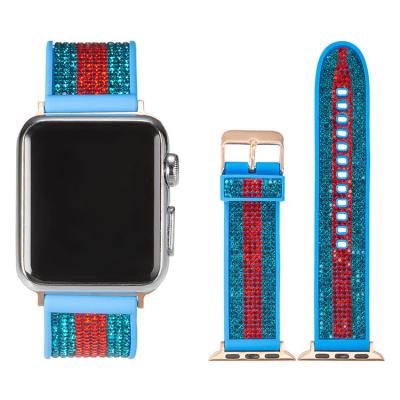 China Fashion Bling Zircon Silicon Rubber Custom Band For iWatch Sports Designers Smart Watch Slap Band Wristband For Apple Watch for sale