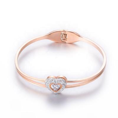 China Wholesale Custom Cubic Bracelets Luxury Jewelry FASHIONABLE 18K Rose Gold Heart Bangle Zirconia for sale